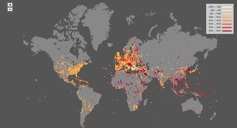 مکان تمامی جنگ های تاریخ از 4500 سال پیش تا کنون
