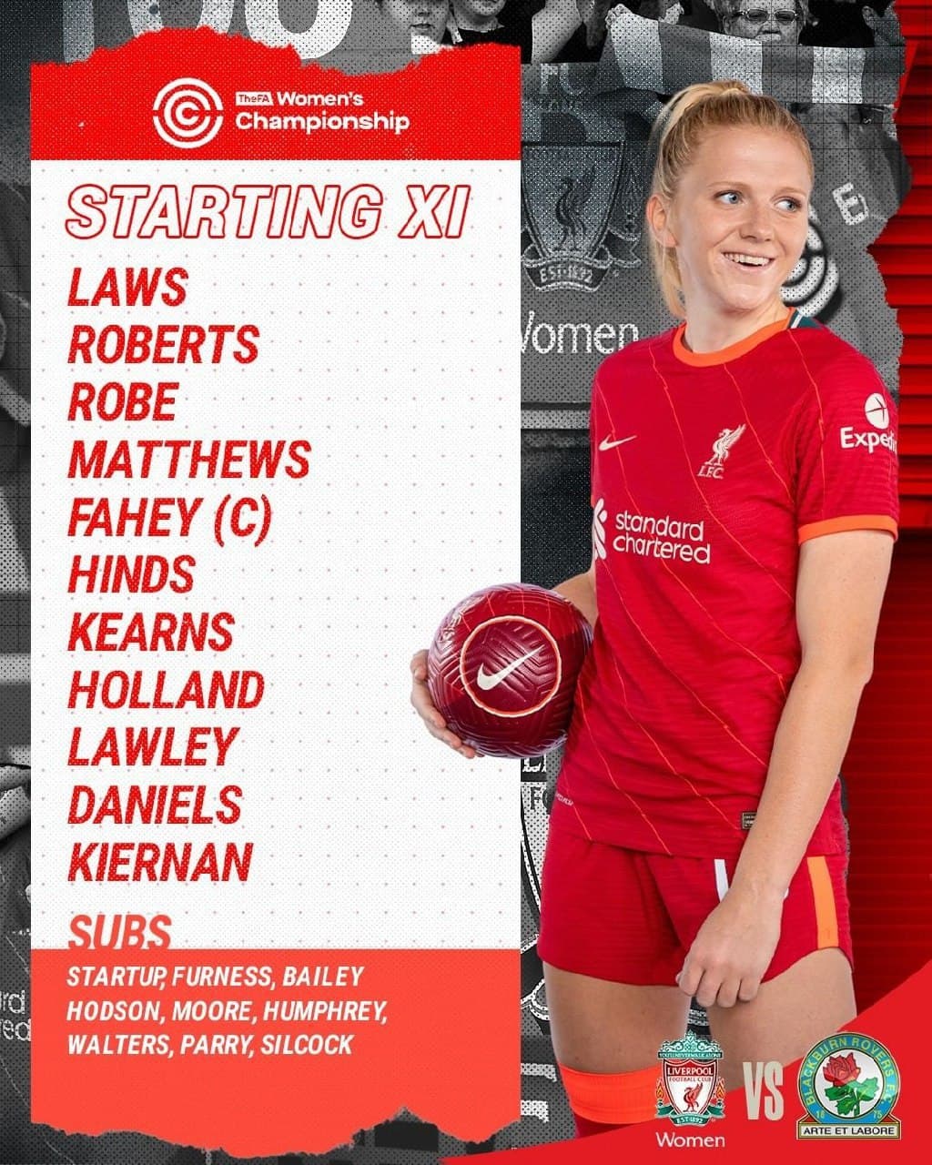 ترکیب تیم زنان لیورپول در مقابل بلکبرن LFCW 