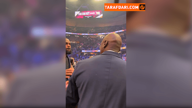 خوش و بش مایکل جردن و لبران جیمز در حاشیه مراسم 75 سالگی لیگ NBA / فیلم
