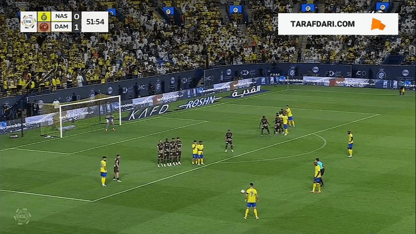 گل زیبای اندرسون تالیسکا به ضمک از روی ضربه آزاد (النصر 1-1 ضمک)