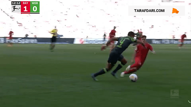 گل لئون گورتسکا به وولفسبورگ (بایرن مونیخ 2-0 وولفسبورگ)
