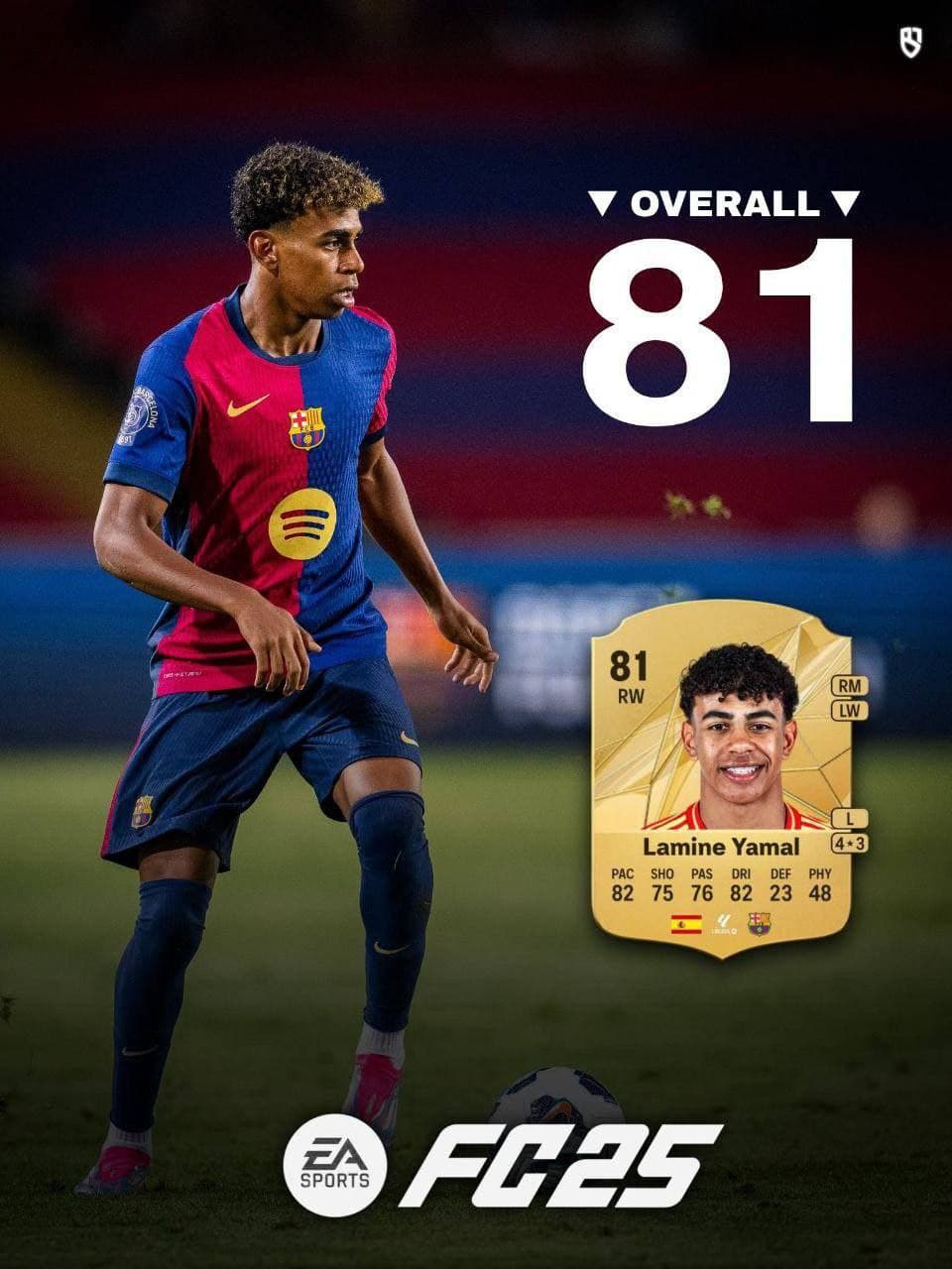 ریتینگ رسمی FC25 یامال ۸۱ اعلام شد.