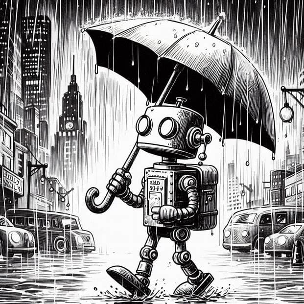 رباتی که چتری را در دست گرفته?☂️