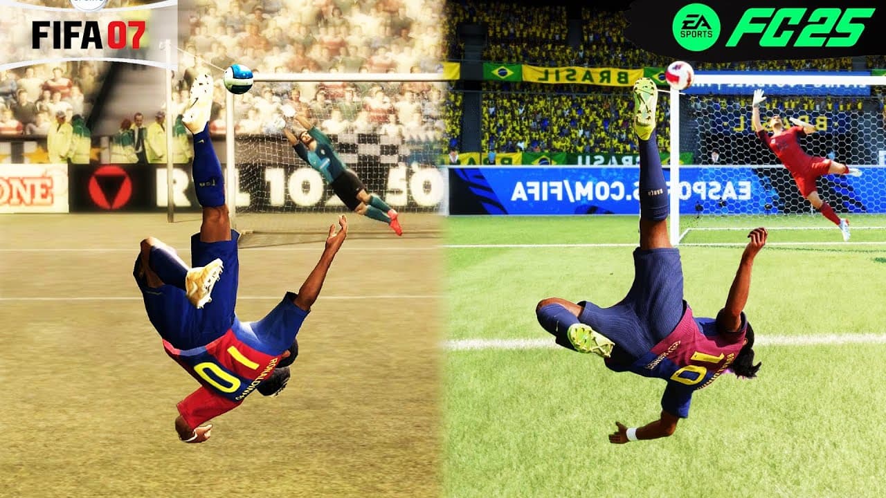 مقایسه نحوه به ثمر رساندن گل قیچی برگردان از FIFA 94 تا FC 25