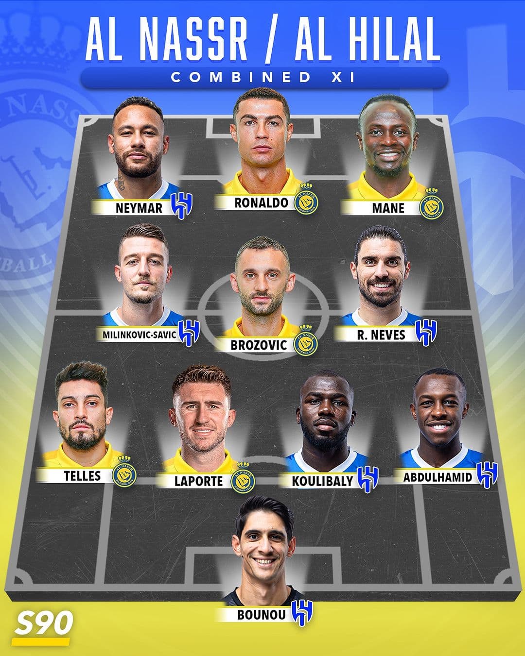  ترکیب منتخب النصر و الهلال ؛ با حضور سادیو مانه و کریستیانو رونالدو و نیمار جونیور