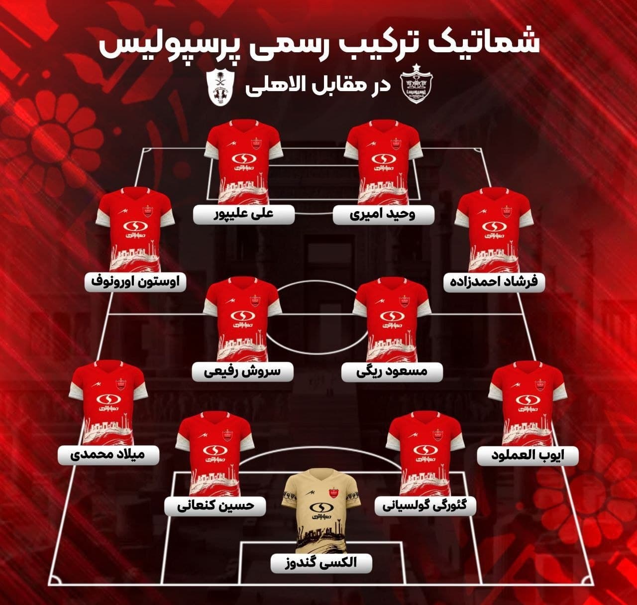 ترکیب پرسپولیس در بازی امشب در مقابل الاهلی| ساعت ۲۱:۳۰