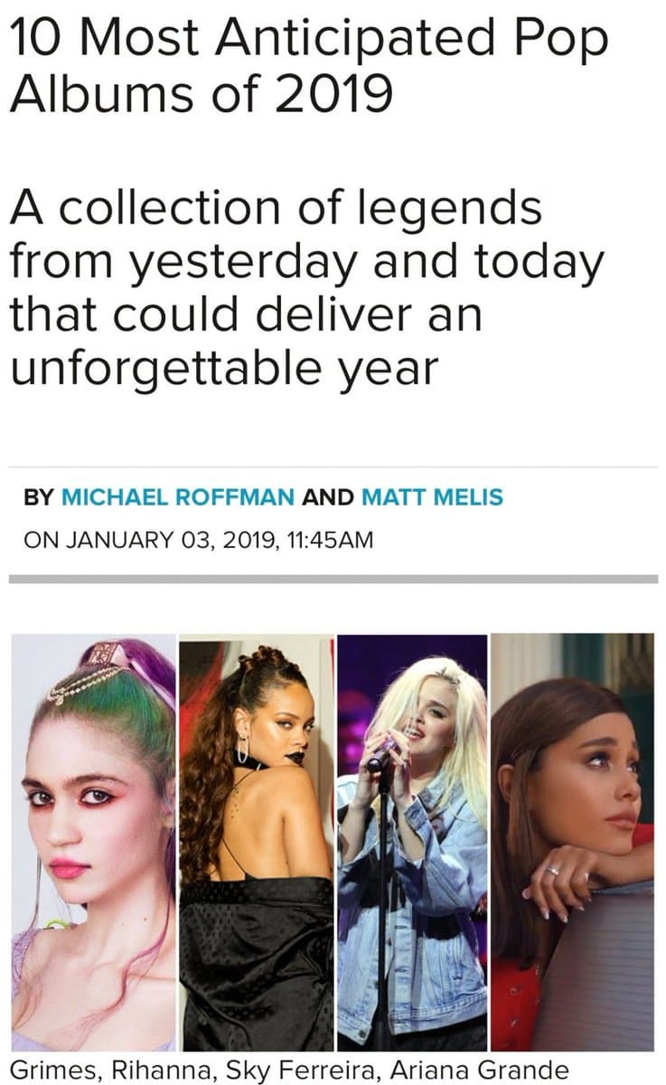 پیش بینی consequence of sound از 10 آلبوم برتر پاپ در سال 2019