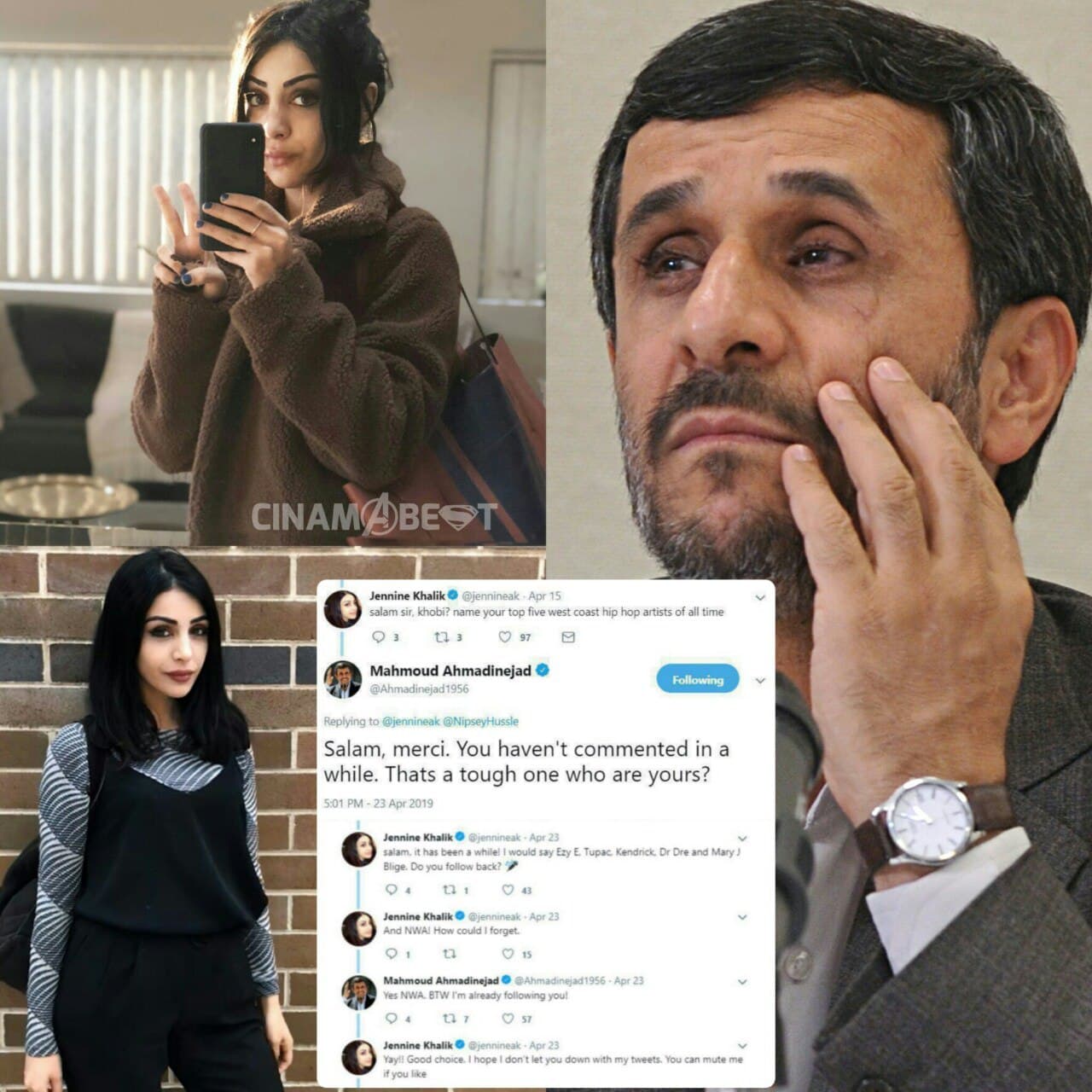 ? چتای احمدی نژاد و جنین خلیک روزنامه نگار استرالیایی در توییتر