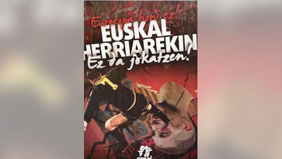 جدایی‌طلبان باسک علیه برگزاری یورو 2020 در بیلبائو پوستر طراحی کردند؛ لگد اریک کانتونا به صورت سرخیو راموس!