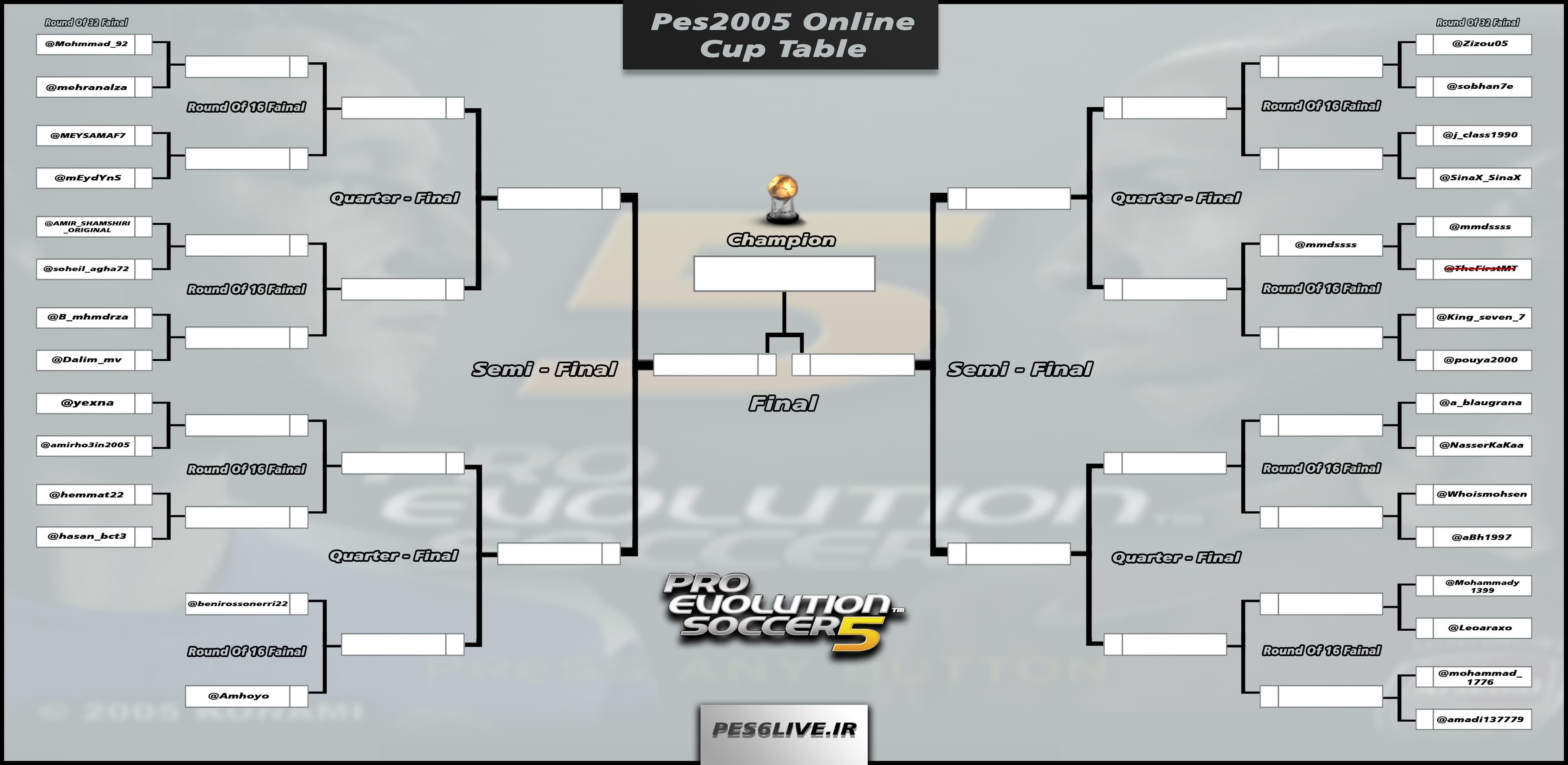 جدول تکمیلی کاپ PES 2005