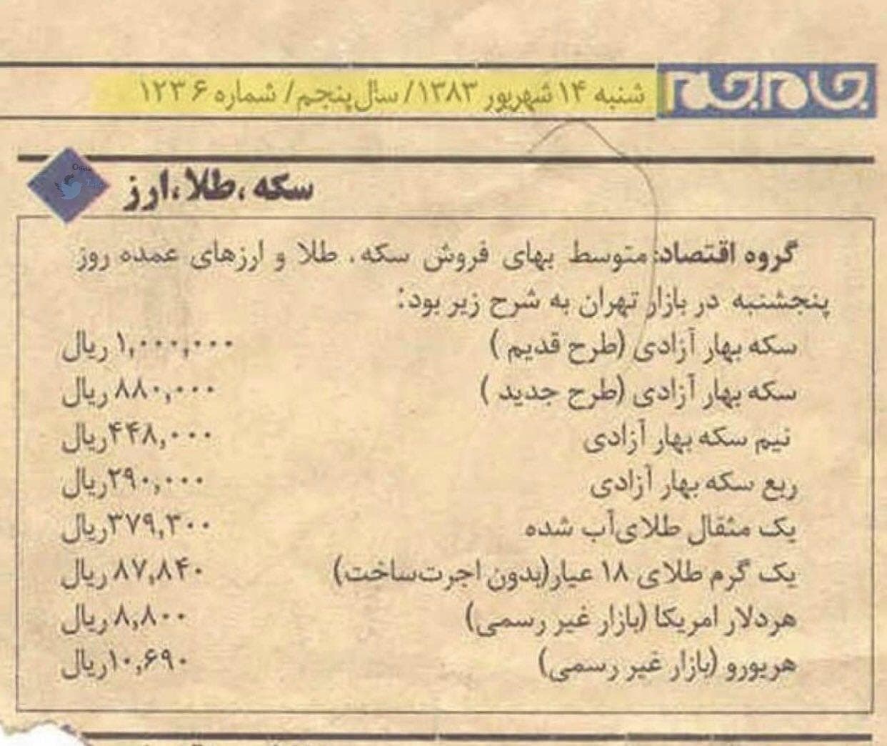 قیمت سکه و ارز در سال 1383