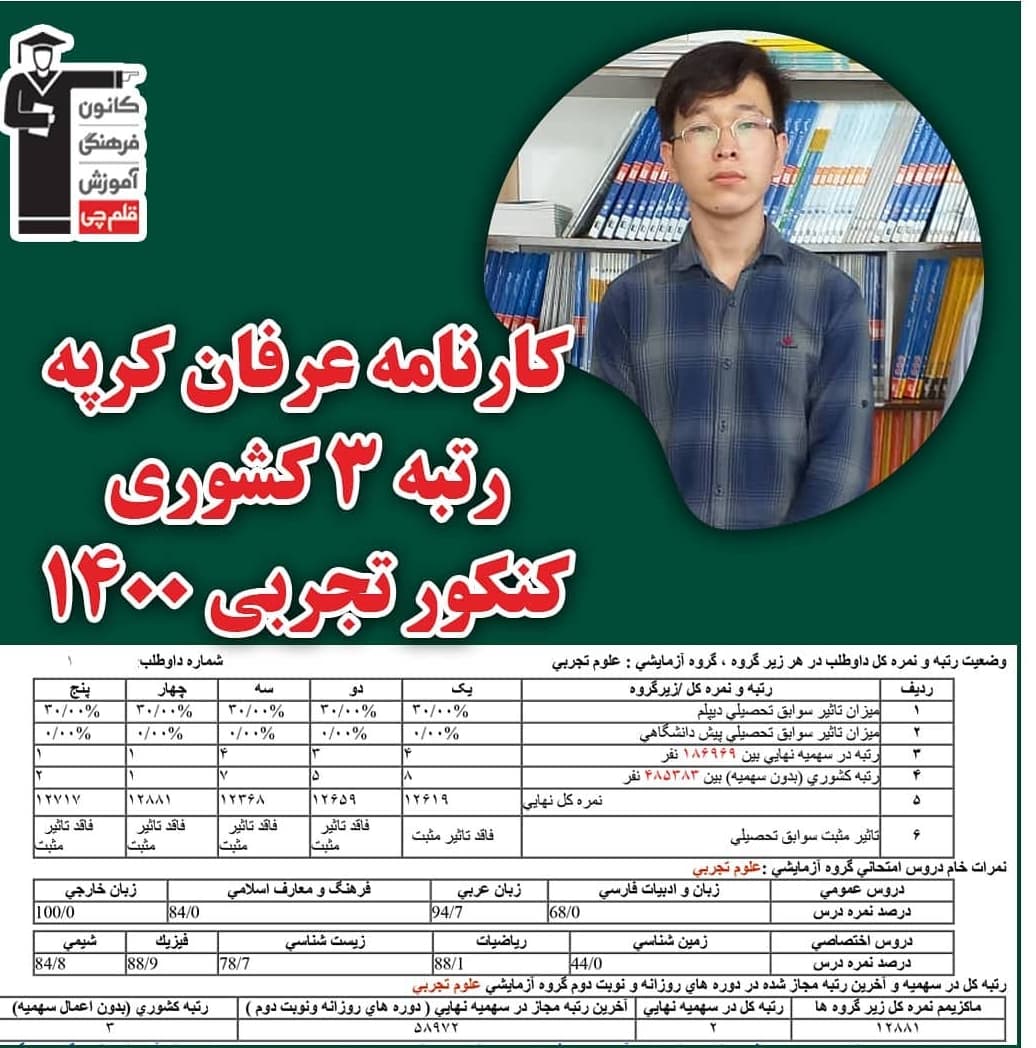 باتوجه به سختی ریاضی امسال کنکور؛به نظرم نفرسوم تجربی یه نابغه بوده.?